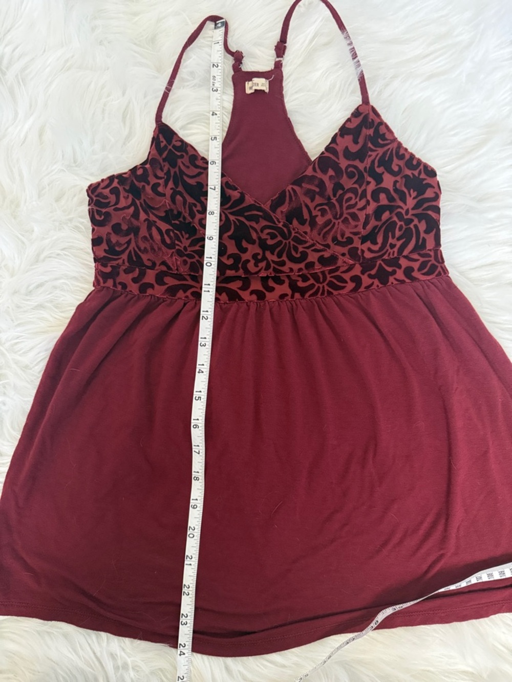Hollister Spaghetti Strap Tank Top Small Burgundy Racerback Velvet Detail Flowy - Picture 5 of 6